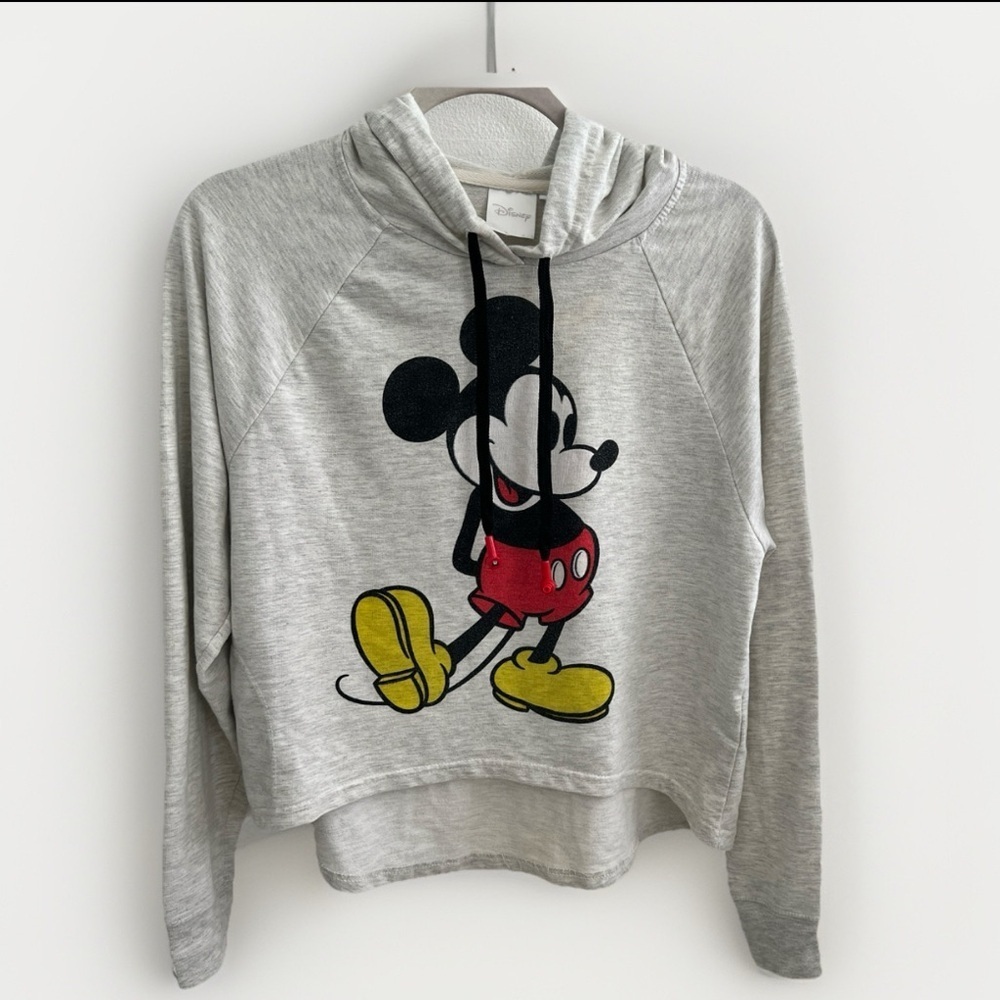 Disney Mickey Mouse hoodie sweatshirt LARGE gray retro